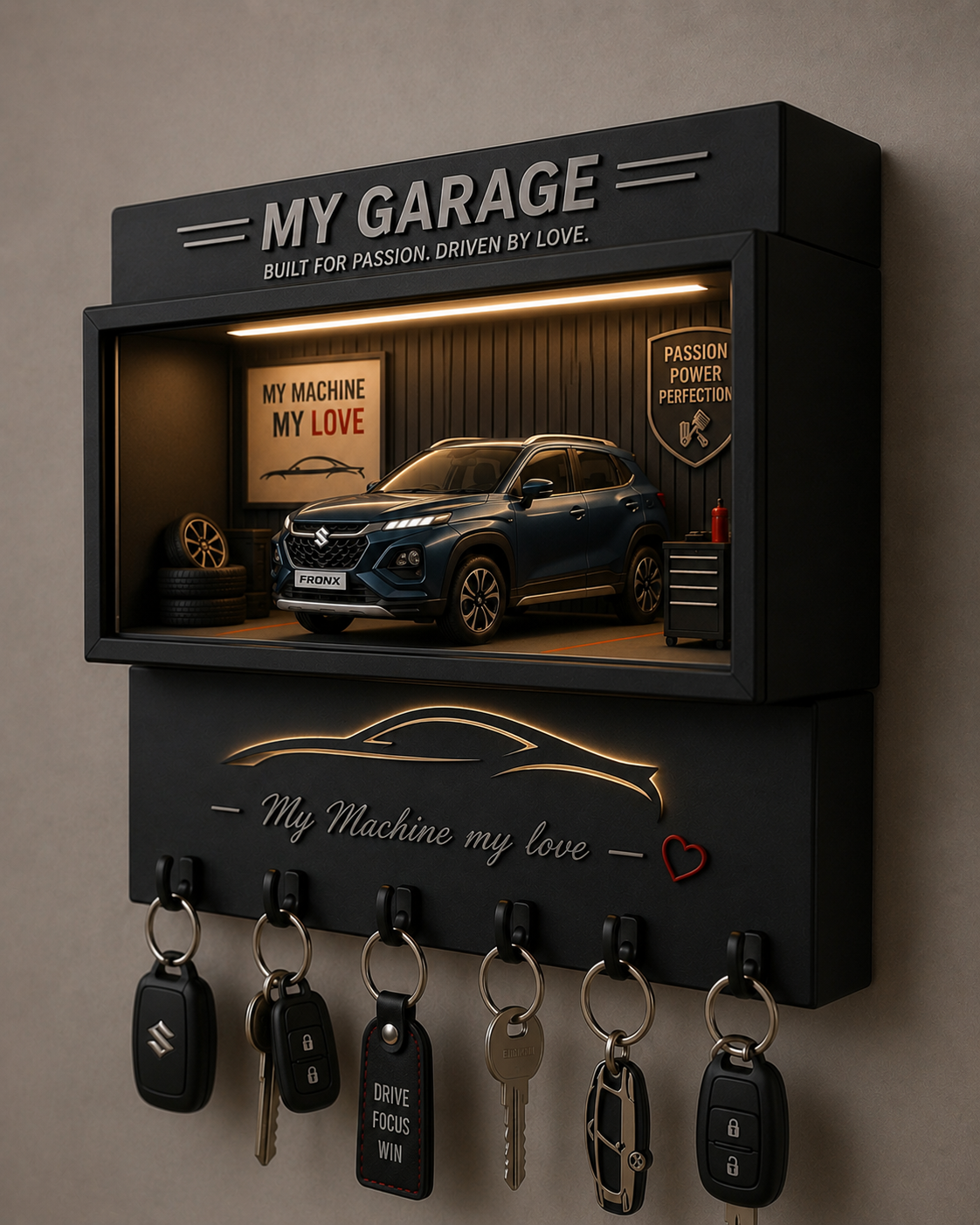 🏆 FMR Garage Vault – Personalized Car Display & Key Holder