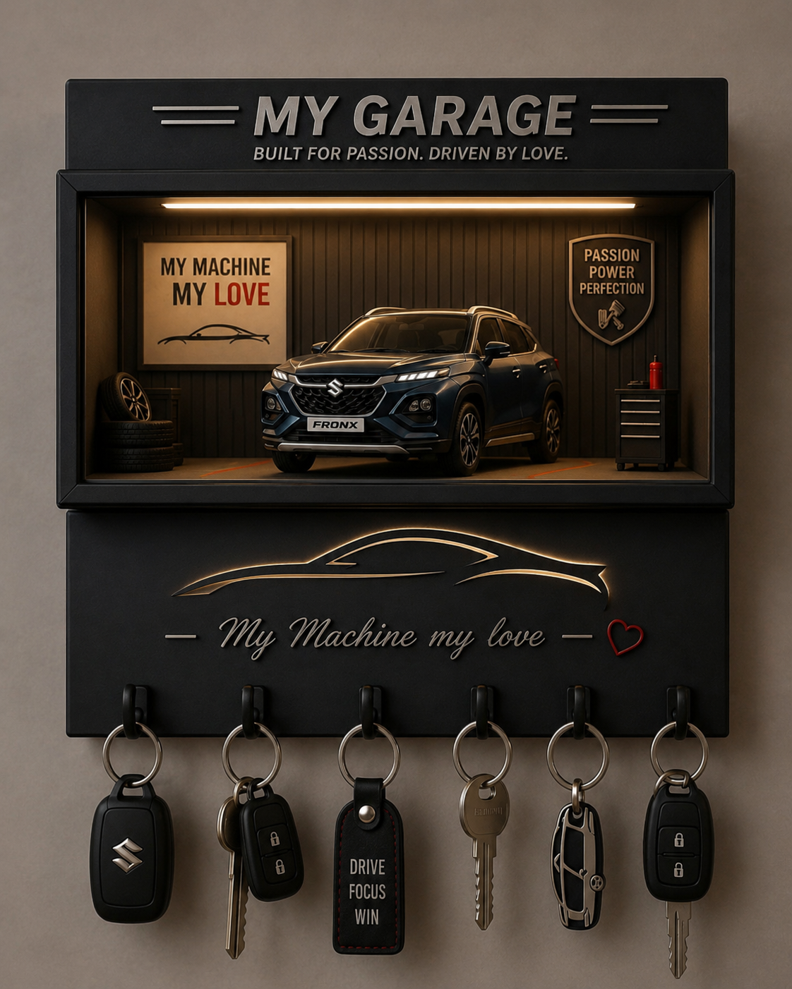 🏆 FMR Garage Vault – Personalized Car Display & Key Holder